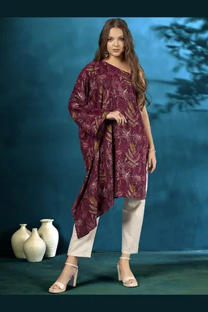 Anouk Magenta Floral Printed One Shoulder Printed Tunic