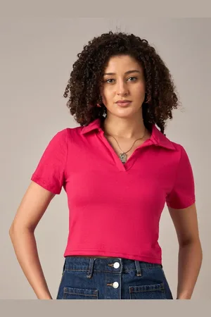 Mayra Women Solid Polo Collar Cotton T-shirt