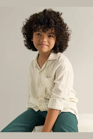 My Milestones Boys Comfort Cuban Collar Vertical Striped Cotton Casual Shirt