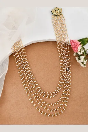 Silvermerc Designs Women Gold Plated Pearls Beaded Layered Necklace