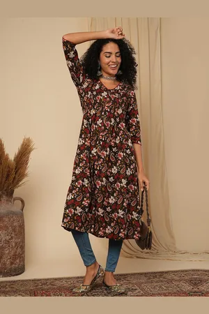 Globus Paisley Printed V Neck Cotton A Line Kurta