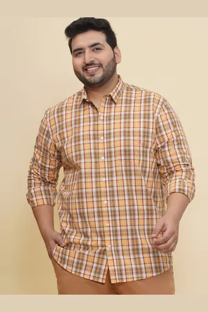 John Pride Men Spread Collar Gingham Checked Cotton Casual Shirt