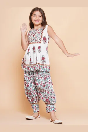Bhama Girls Floral Printed Regular Gotta Patti Kurta with Salwar