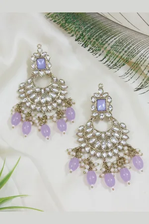 I Jewels Gold-Plated Contemporary Kundan Stud Chandbalis Earrings