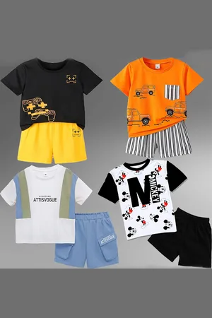 BAESD Kids Pack Of 4 Printed Pure Cotton T-shirt with Shorts