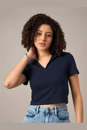 Mayra Women Solid Polo Collar Cotton T-shirt