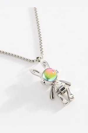 The Bear House Men Silver Plated Astronaut Pendant Chain With Lobster Closure