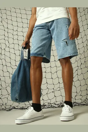 Hubberholme Men Washed Loose Fit barmuda distress Comfort Denim Shorts
