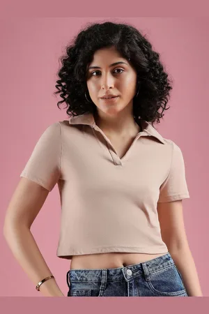 Mayra Women Solid Polo Collar Cotton T-shirt