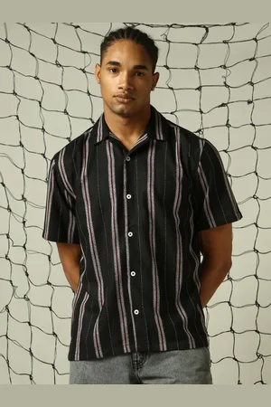 Hubberholme Men Classic Spread Collar Vertical Striped Cotton Oversized Textured Shirt