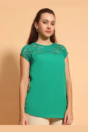 Oxolloxo Women Schiffli Short Sleeves Round Neck Top