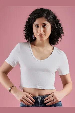 Mayra Women Solid V-Neck Cotton T-shirt