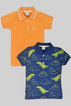 BAESD Pack Of 2 Boys Conversational Printed Polo Collar Cotton T-shirts