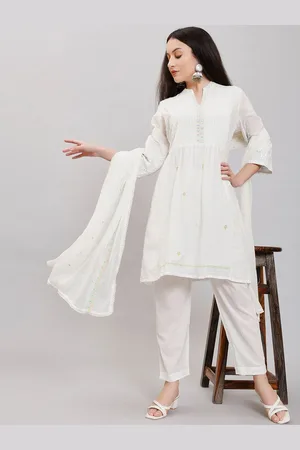 ZARI Floral Embroidered Pure Cotton Anarkali Kurta with Trousers & Dupatta