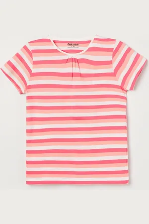 Lifestyle Girls Striped Henley Neck Pockets T-shirt