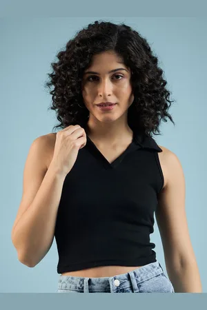 Mayra Women Shirt Collar Pure Cotton Tank Crop Top