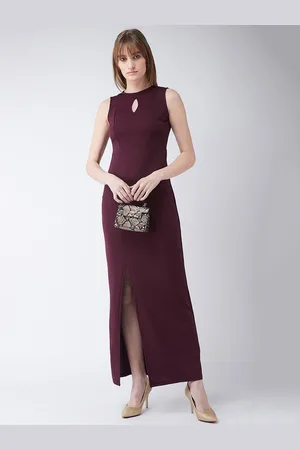 Chemistry Women Round Neck Sleeveless Solid Bodycon Slit Detailing Maxi Dress
