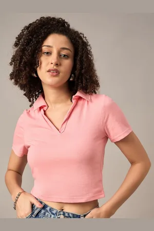 Mayra Women Solid Polo Collar Cotton T-shirt