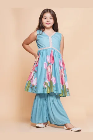 Bhama Girls Floral Printed Empire Gotta Patti Kurta with Sharara