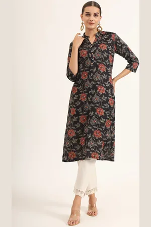 Divena World Floral Printed Mandarin Collar Straight Kurta