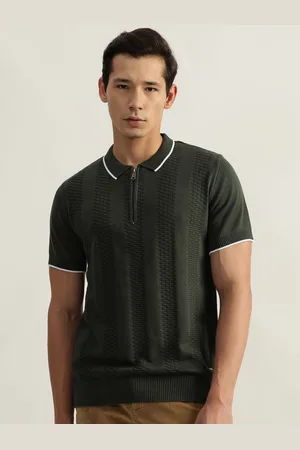 ICONIC Men Self Design Polo Collar Cotton T-shirt