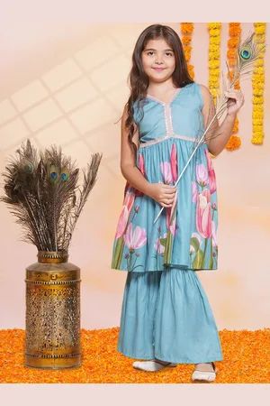 Bhama Girls Floral Printed Empire Gotta Patti Kurta with Sharara