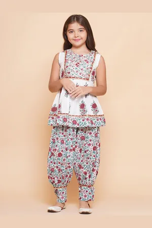 Bhama Girls Floral Printed Regular Gotta Patti Kurti with Salwar