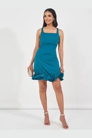 Styli Women Solid Ruffled Hem Sleeveless Bodycon Mini Dress