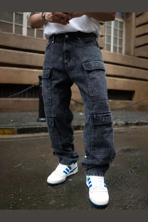 Powerlook Men Loose Baggy Fit Pure Cotton Denim Cargos