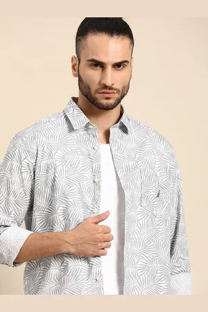 Nautica Men Grey Pure Cotton Slim Fit Tropical Opaque Printed Casual Shirt