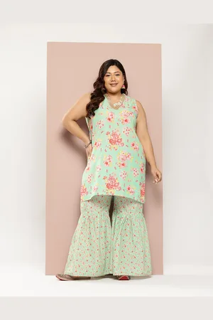 Sztori Plus Size Floral Printed Gotta Patti Pure Cotton Kurta with Sharara