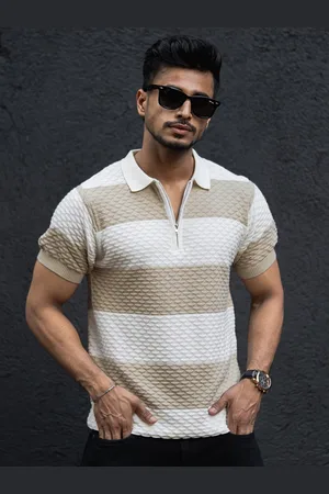 Powerlook Men Striped Polo Collar Cotton T-shirt