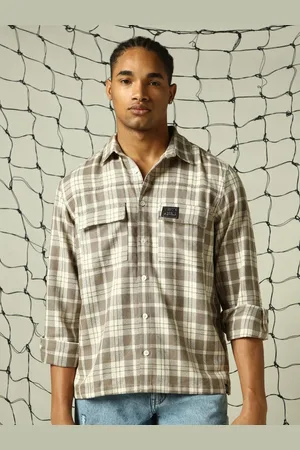 Hubberholme Men Classic Spread Collar Tartan Checks Double Pockets Oversized Casual Shirt