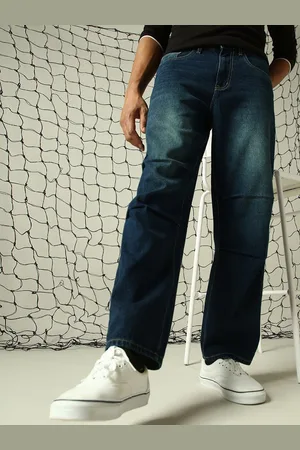Hubberholme Men Loose Relaxed Baggy Fit Mildly Faded Parachute Detail Jeans