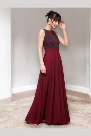 Miss Chase Georgette Maroon Women Maxi Dress