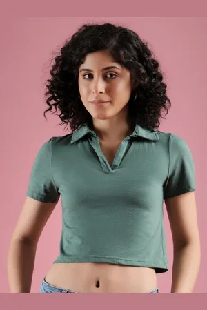 Mayra Women Solid Polo Collar Cotton T-shirt