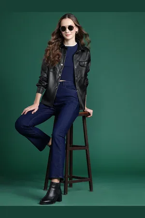 DressBerry Spread Collar Faux Leather Jacket