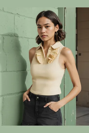 H&M Cotton Collared Ruffle Trim Top