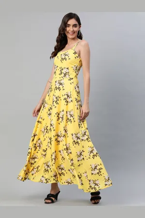 BAESD Women Shoulder Straps Floral Print Smocked Maxi Dress