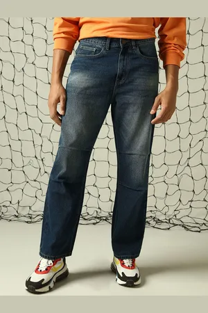 Hubberholme Men Loose Relaxed Baggy Fit Mildly Parachute Detail Faded Jeans
