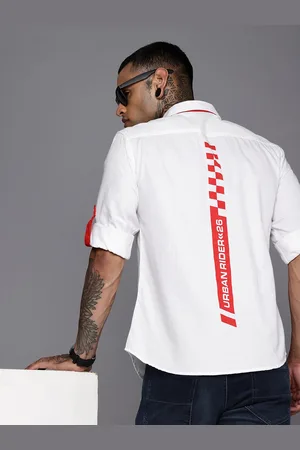 DUCATI Typography Printed Roll-Up Sleeves Pure Cotton Casual Shirt