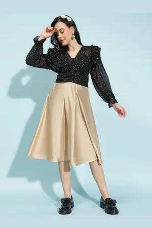 Oxolloxo Women Georgette Cinched Waist Crop Top
