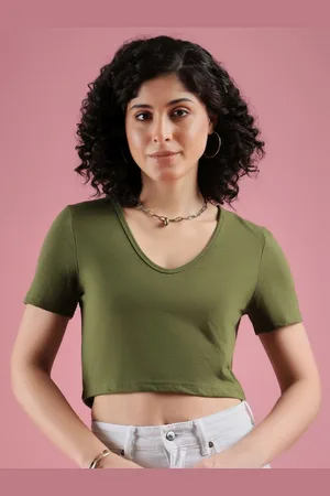 Mayra Women Solid V-Neck Cotton T-shirt
