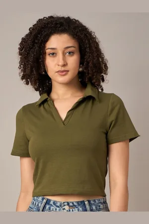 Mayra Women Solid Polo Collar Cotton T-shirt