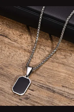 OOMPH Men Stainless Steel Rectangle Pendant with Chain