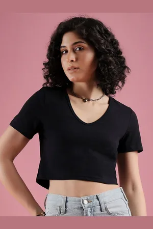 Mayra Women Solid V-Neck Cotton T-shirt
