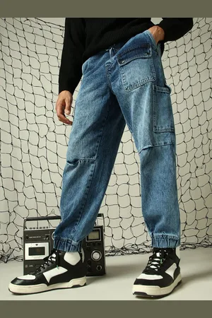 Hubberholme Men Loose Fit Heavy Faded utility pockets cargo jogger Jeans