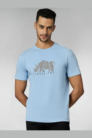 LOUIS STITCH Men Super Combed Cotton Light Blue Regular Fit Round Neck T-Shirt
