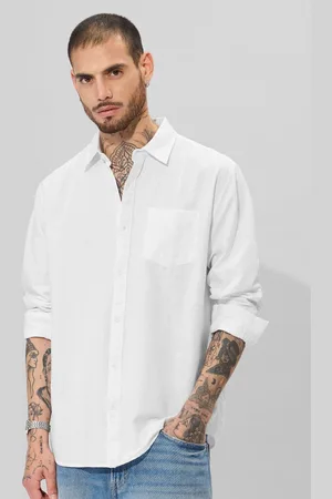 The Souled Store Men Spread Collar Solid Cotton Casual Shirt
