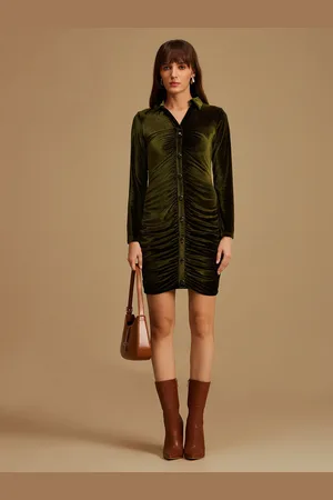 Kazo Olive Green Velvet Bodycon Dress